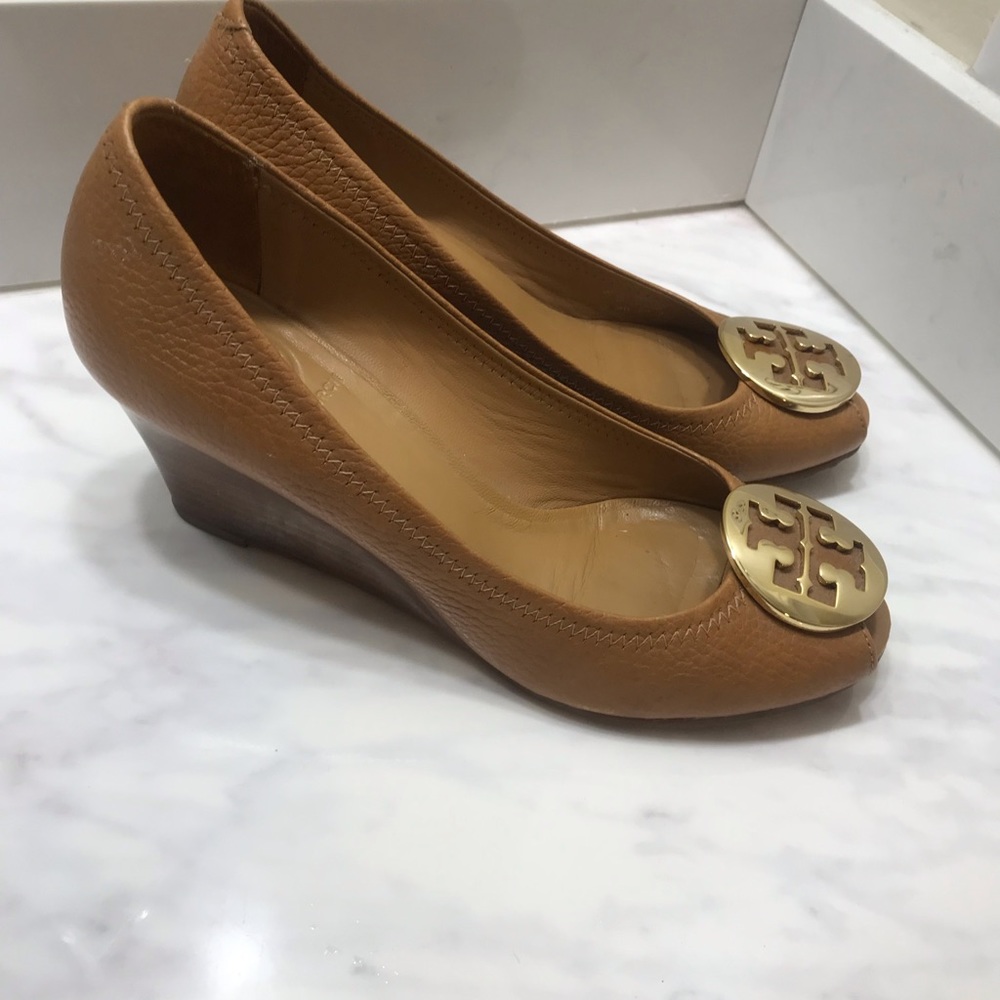 Tory Burch peep toe wedges